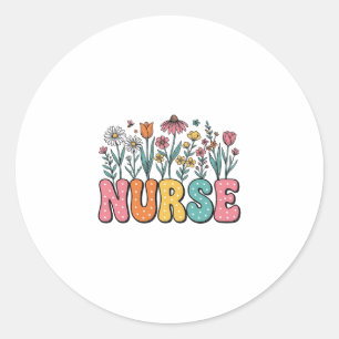 Sticker Rond Chemise de style vintage à lettres bulles infirmiè