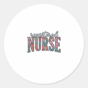 Sticker Rond Chemise de typographie florale vintage d'infirmièr
