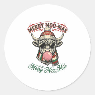 Sticker Rond Chemise de vache de Noël Mignonne Haute Terre Pun