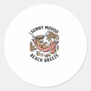 Sticker Rond Chemise de vache de plage Art animalier de ferme d