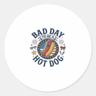 Sticker Rond Chemise drôle de 4 juillet de Hot Dog patriotique