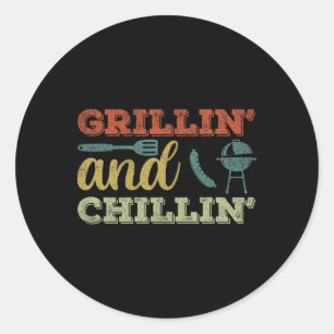 Sticker Rond Chemise drôle de BBQ pour hommes vintage griller e