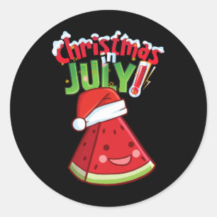 Sticker Rond Chemise drôle de Noël en juillet Été Pastèque Sa
