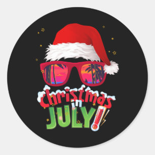 Sticker Rond Chemise drôle de Noël en juillet T-shirt d'été San