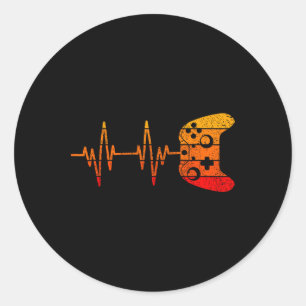 Sticker Rond Chemise du rythme cardiaque du joueur rétro vintag