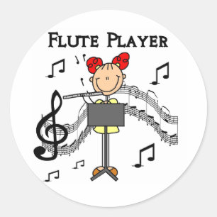 Sticker Rond Chemise Fille à Figure Bâton Jouant de la Flûte et