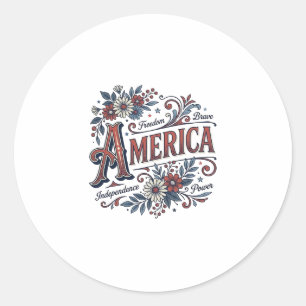 Sticker Rond Chemise Fleurie Patriotique Vintage Merica Design_