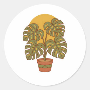 Sticker Rond Chemise graphique à motif de feuille de Monstera d
