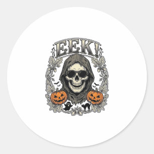 Sticker Rond Chemise Graphique Crâne Halloween Gravure Vintage