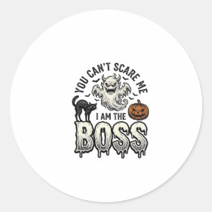Sticker Rond Chemise Halloween Boss Ghost Gravure Vintage Desig