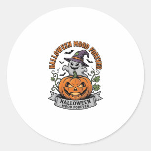 Sticker Rond Chemise Halloween Citrouille Fantôme Gravure Vinta
