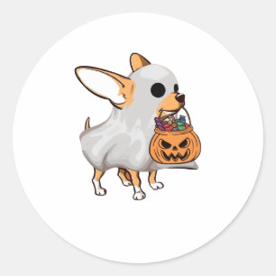 Sticker Rond Chemise Halloween du Citrouille fantôme du Chihuah