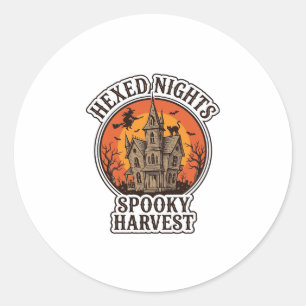 Sticker Rond Chemise Halloween Maison Hantée Gravure Vintage De