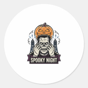 Sticker Rond Chemise Halloween Monstre avec Gravure de Lune de