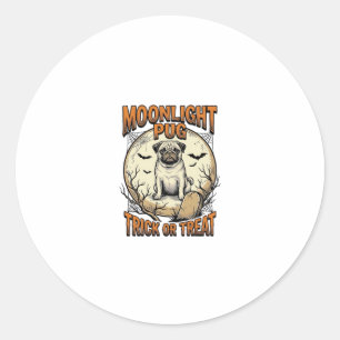 Sticker Rond Chemise Halloween Pug avec Lune de gravure vintage