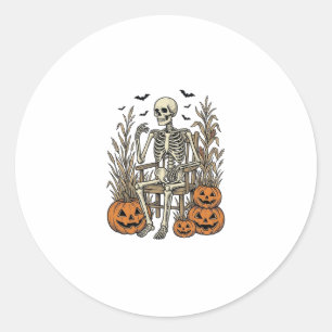Sticker Rond Chemise Halloween squelette vintage et citrouilles