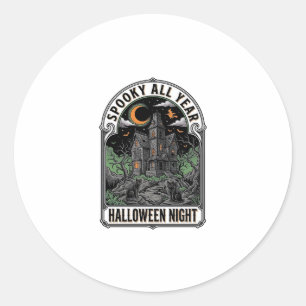 Sticker Rond Chemise Maison Hantée Halloween Sorcière Vintage_1