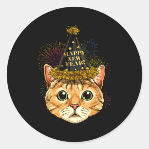 Sticker Rond Chemise Nouvel An Chat 2024 Bonne Année Nye Feu