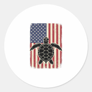 Sticker Rond Chemise patriotique vintage tortue de mer drapeau