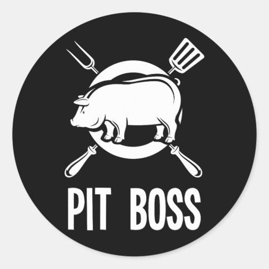 Sticker Rond Chemise Pot Boss Bbq Funny Pitmaster Pig Grilling (Devant)