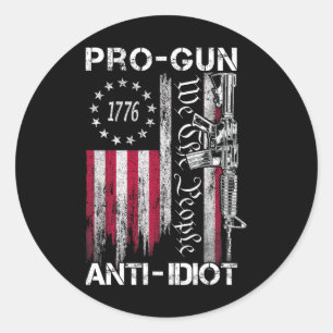 Sticker Rond Chemise Pro Gun Anti Idiot Drapeau Usa Vintage 2èm