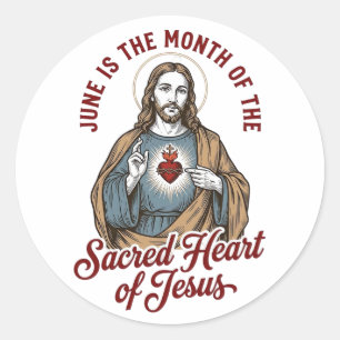 Sticker Rond Chemise religieuse vintage juin Sacré-Cœur de Jésu