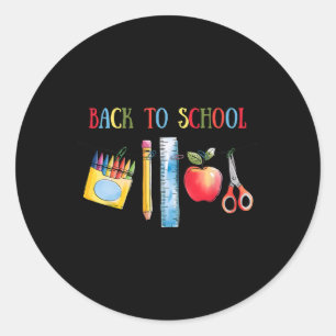 Sticker Rond Chemise Retour À L'école Pomme Crayons Crayon Règl