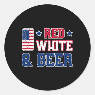 Sticker Rond Chemise Rouge Blanc Et Bière - Usa 4 juillet Boiss