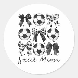 Sticker Rond Chemise Soccer Mama Coquette Bow Maman de foot