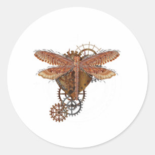 Sticker Rond Chemise T Dragonfly Steampunk Gears Vintage Goth M