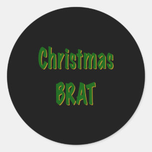 Sticker Rond Chemise T rouge avec forêt de Noël verte et dorée