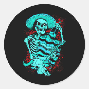 Sticker Rond Chemise Tequila Squelette Mexicaine Dead Pistolero