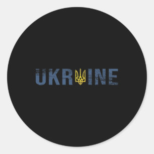 Sticker Rond Chemise Ukraine Tryzub Trident Zelensky Emblème Mi