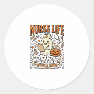 Sticker Rond Chemise vintage citrouille fantôme Halloween Nurse