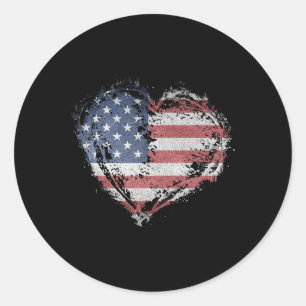 Sticker Rond Chemise vintage cœur drapeau américain Usa patriot