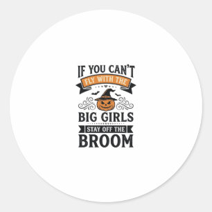 Sticker Rond Chemise vintage drôle balai grande fille Halloween