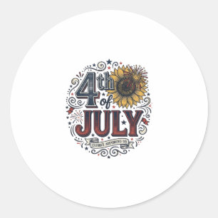 Sticker Rond Chemise vintage fleur de tournesol patriotique du