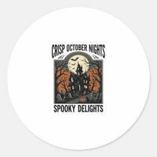 Sticker Rond Chemise vintage Halloween avec nuit d'octobre hant