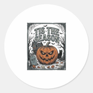 Sticker Rond Chemise Vintage Halloween Citrouille Chat C'est La