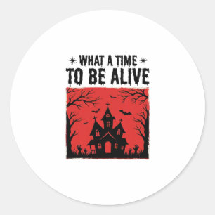 Sticker Rond Chemise Vintage Halloween Haunted House Quelle épo