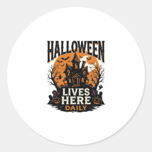 Sticker Rond Chemise Vintage Halloween Maison Hantée Quotidien