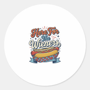 Sticker Rond Chemise vintage hot dog Here For The Wieners_1