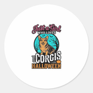 Sticker Rond Chemises à gravure vintage Corgis et fille d'Hallo
