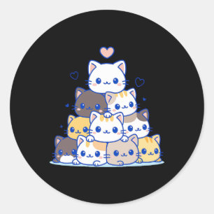 Sticker Rond Chemises de chat femmes chats mignons Anime Kawaii