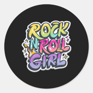 Sticker Rond Chemises De Musique Pour Enfants Rock N Roll Girl