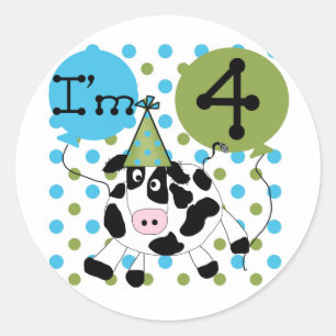 Sticker Rond Chemises et cadeaux Blue Cow 4th Birthday
