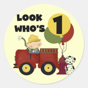 Sticker Rond Chemises et cadeaux Fireman 1er anniversaire