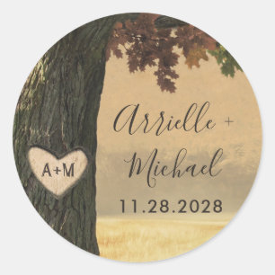 Sticker Rond Chêne sculpté Automne Pays Mariage rustique Favori