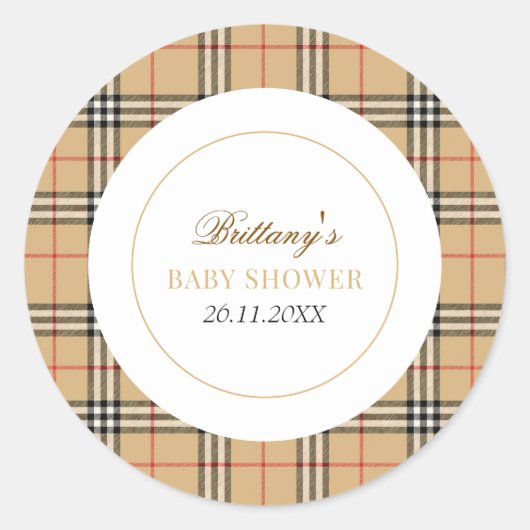 Sticker Rond Chèque en beige Baby shower plaid (Devant)