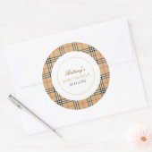 Sticker Rond Chèque en beige Baby shower plaid (Enveloppe)